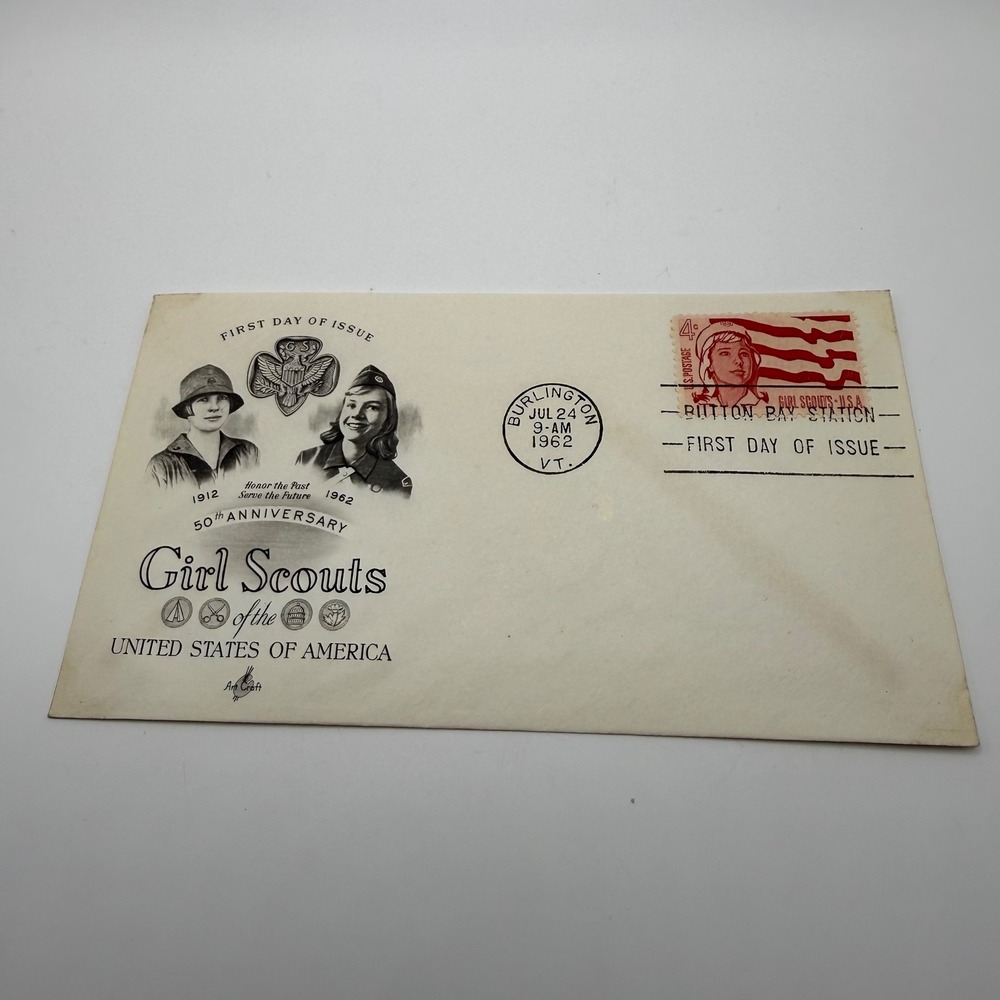 1962 Girl Scouts 50th Anniversary First Day Cover ArtCraft FDC Burlington VT